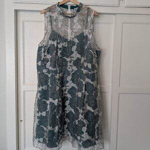 Modcloth - Layered Floral Fit & Flare dress in Emerald Green